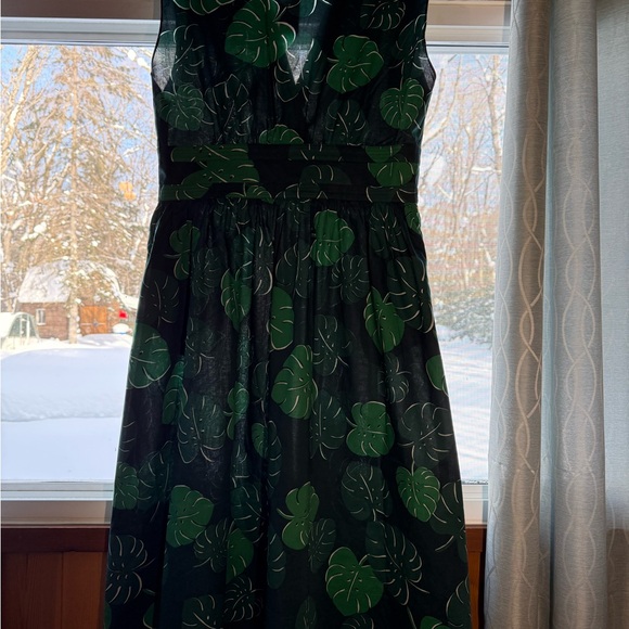 Kate Spade Dress Size 14 Green Dark Forest Leaves Midi Fit and Flare - NWT - Picture 5 of 15